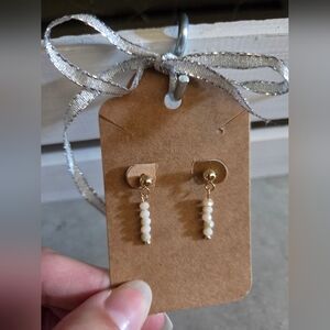 Elegant Gold and White Beaded Earrings